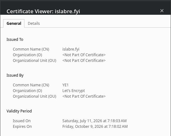 Website certificate view